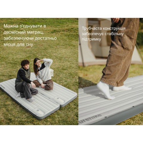 Матрац туристичний надувний одномісний  Naturehike CNK2450WS035, 198х68х9.5 см, коричневий із вбудованою помпою для надування