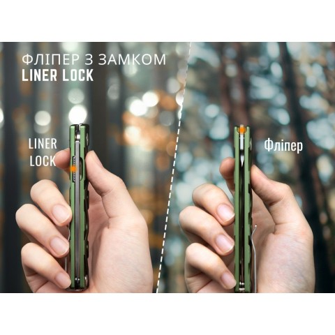 Ніж складаний туристичний Ruike P878-AG, (8.7 см) 14C28N / 6063Aluminum зелений