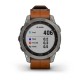 Смарт-часы Garmin fenix 7 Sapphire Solar титановые с каштановым кожаным ремешком