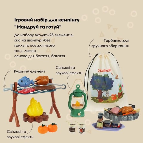 Ігровий набір OTAMANKO для кемпінгу «Мандруй та готуй» , 28 елементів