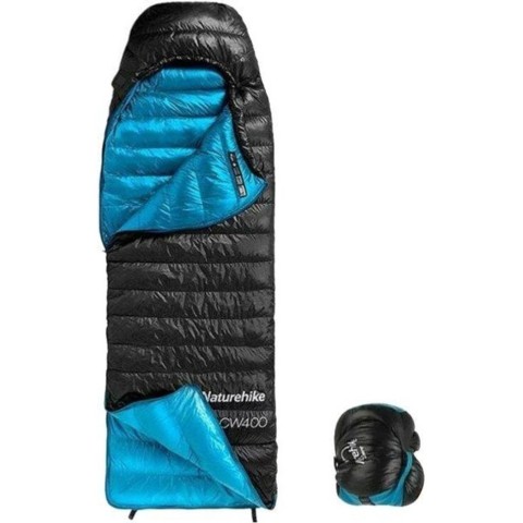 Спальник з натуральним пухом Naturehike CW400 NH18C400-D, p-р L, чорно-блакитний