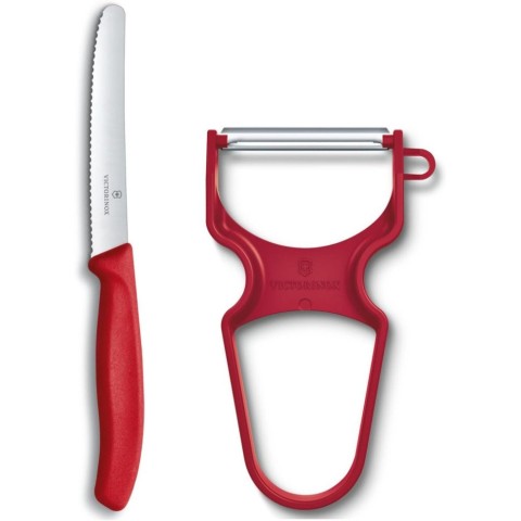 Набір кухонний Victorinox SwissClassic Paring Set 2шт з черв. ручкою (ніж, овочечистка Rapid) у подар.упак.