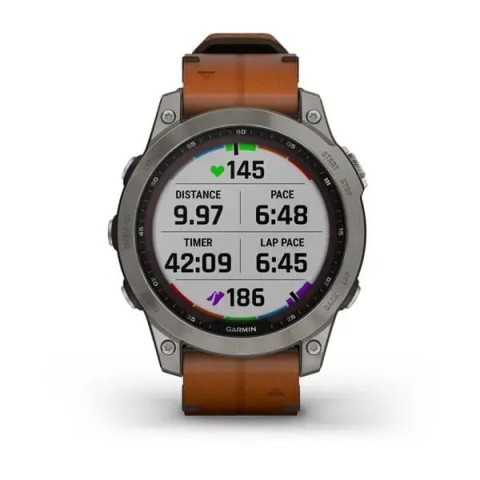 Смарт-часы Garmin fenix 7 Sapphire Solar титановые с каштановым кожаным ремешком