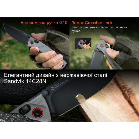 Ніж складаний кишеньковий Ruike P856-K, (7.9 см) 14C28N / G10 сірий