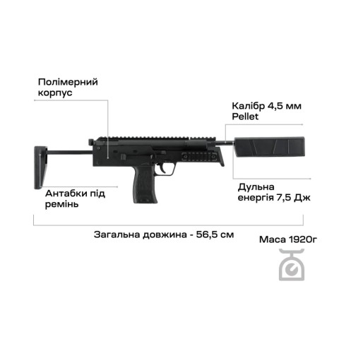 Пневматический пистолет Umarex Heckler & Koch MP7A1 SD 4,5 мм Pellet