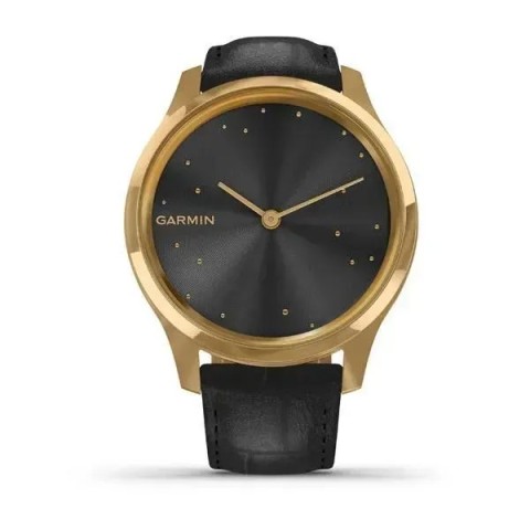 Смарт-годинник Garmin vivomove Luxe із золотистим корпусом та чорним ремінцем