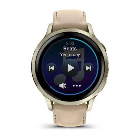 Смарт-годинник Garmin Venu 4 (41 мм) місячне золото з силіконовим ремінцем кольору слонової кістки і пісочним шкіряним