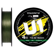 Шнур Favorite U1 PE 4x 150m (dark green) #0.3/0.094mm 4lb/1.8kg