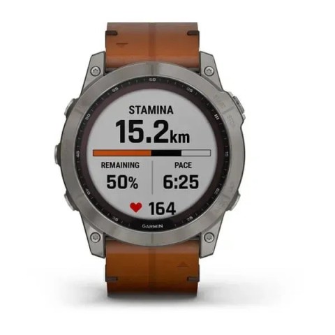 Смарт-годинник Garmin fenix 7X Sapphire Solar титановий з каштановим шкіряним ремінцем