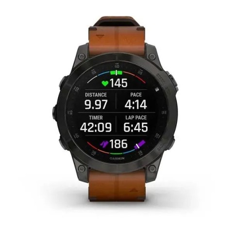 Смарт-годинник Garmin epix Gen 2 Sapphire чорний титановий з каштановим шкіряним ремінцем