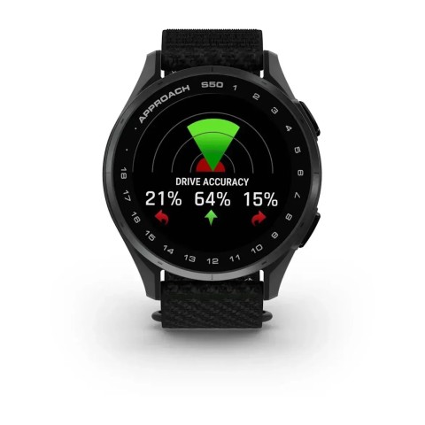 Смарт-годинник Garmin Approach S50 зі сланцевим алюмінієвим безелем та чорним нейлоновим ремінцем ComfortFit