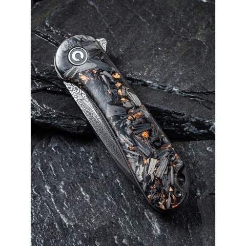 Ніж складаний кишеньковий Civivi Elementum, (7.5 см) Damascus / Carbon Fiber чорний