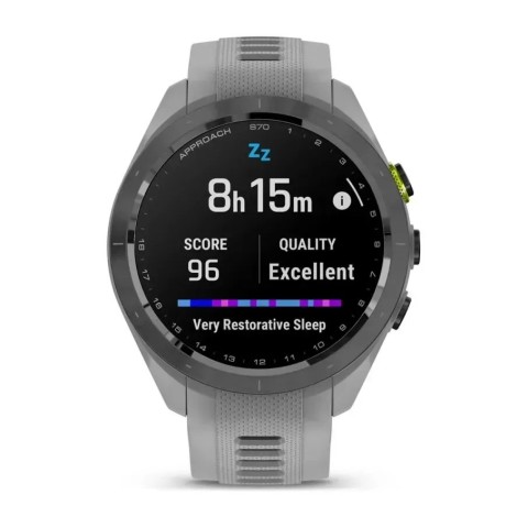 Смарт-годинник Garmin Approach S70 (42 мм) з чорним керамічним безелем та сірим ремінцем