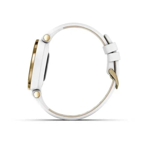 Смарт-годинник Garmin Lily Classic зі світло-золотистим безелем, білим корпусом та італійським шкіряним ремінцем