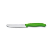 Ніж кухонний Victorinox SwissClassic 11см, серрейтор, заокруглений, зелений