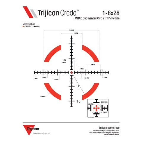 Прицел оптический TRIJICON Credo 1-8x28 (34 мм) illum. Red/Green MRAD Segmented Circle