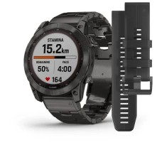 Смарт-часы Garmin fenix 7X Sapphire Solar карбоново-серые титановые DLC с титановим вентилируемым браслетом