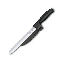 Кухонний ніж Victorinox SwissClassic DUX лезо 21см хвил. з направляючою з чорн. ручкою
