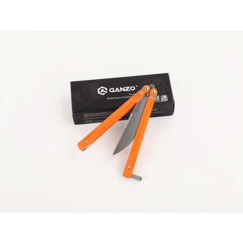 Нiж метелик (балiсонг) Ganzo G766 (8.9 см) 440С / G10 помаранчевий
