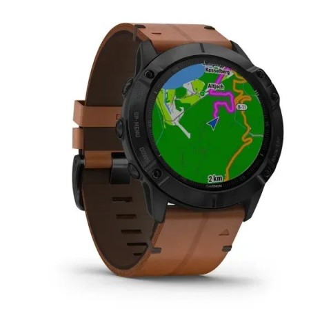 Смарт-часы Garmin fenix 6X Sapphire Edition черные DLC с каштановыми кожаным ремешком