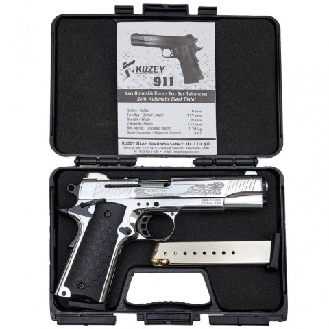 Стартовий пістолет 911#6 Matte Chrome Plating, Engraved/Black Grips