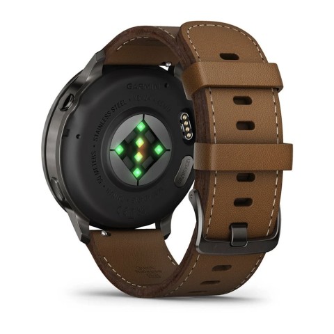 Спортивний годинник Garmin Venu 4 45 мм Slate Black із чорним силіконовим та Brown коричневим шкіряним ремінцями 010-03014-03