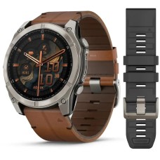 Смарт-часы Garmin fenix 8 AMOLED (51 мм) Sapphire титановый с каштановым кожаным ремешком