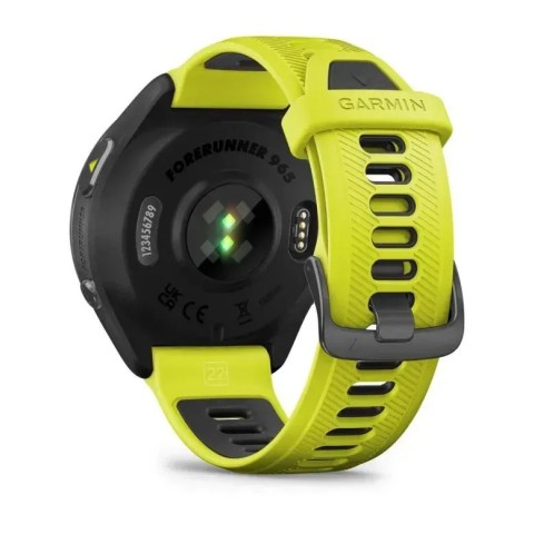 Смарт-годинник Garmin Forerunner 965 з карбоново-сірим титановим безелем, чорним корпусом та жовтим/чорним силіконовим ремінцем