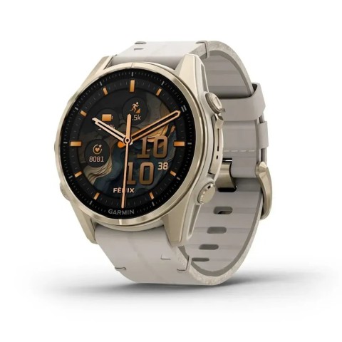 Смарт-часы Garmin fenix 8 AMOLED (43 мм) Sapphire золотистий/известняково-серый кожаный ремешок эксклюзив