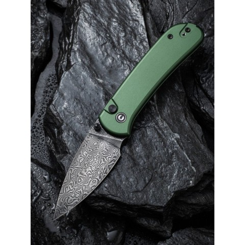 Ніж складаний кишеньковий Civivi Qubit, (7.6 см) Damascus / Aluminum темно-зелений