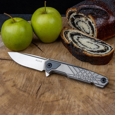 Ніж складаний туристичний Ruike M875-TZ, (8.9 см) N690Co / TC4 (титан) сірий