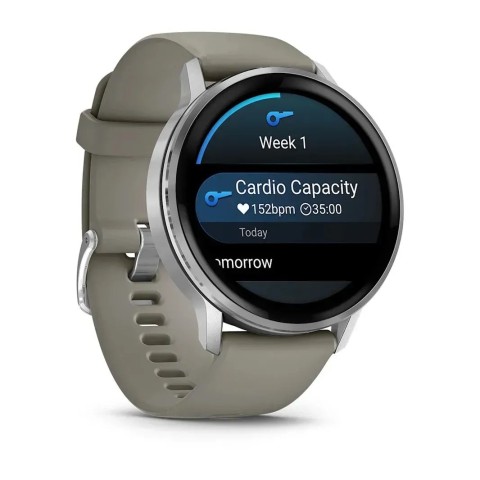Смарт-часы Garmin Venu 4 (45 мм) серебристый с серебристо-серым силиконовым ремешком