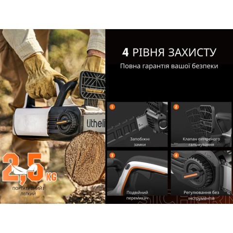 Акумуляторна ланцюгова пила Litheli, живлення від павербанку (2 шт УМБ Litheli Power Bank 10000 mAh, 45 W, 2А в комплекті)