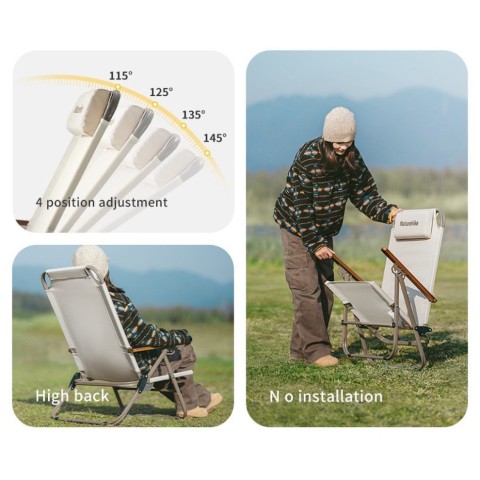 Крісло складане з регульованим нахилом Naturehike CNK2550JJ012, вуглецева сталь, бежевий