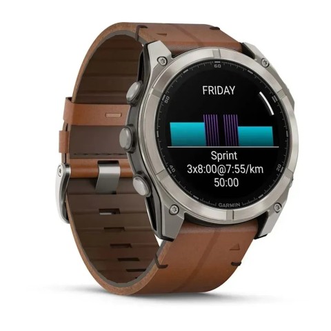Смарт-часы Garmin fenix 8 AMOLED (51 мм) Sapphire титановый с каштановым кожаным ремешком