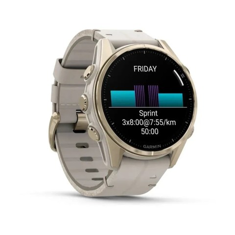 Смарт-часы Garmin fenix 8 AMOLED (43 мм) Sapphire золотистий/известняково-серый кожаный ремешок эксклюзив