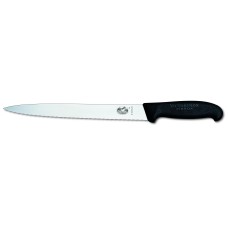 Нож-слайсер кухонный для нарезки Victorinox Fibrox 25 см, серрейтор, черный