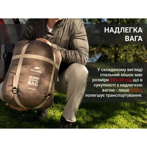 Спальник з капюшоном Naturehike MJ600 CNK2300SD014, коричневий