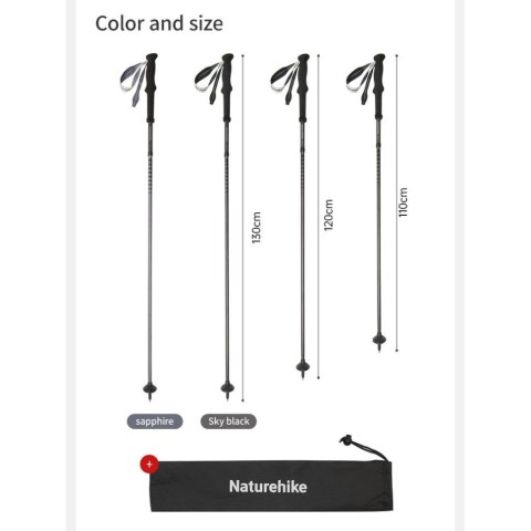 Трекінгова палиця Naturehike CNK2450DS017, 35-110 см, чорна