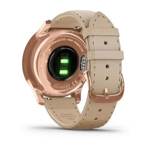 Смарт-годинник Garmin vivomove Luxe з рожево-золотистим корпусом та бежевим ремінцем