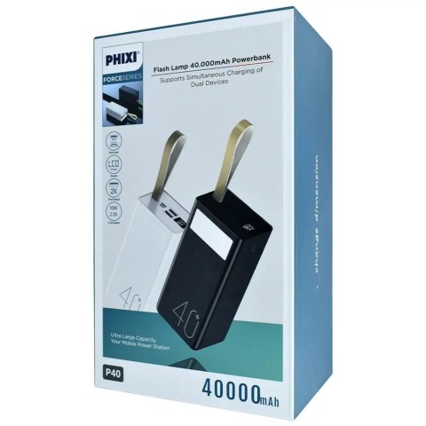 Power Bank PHIXI P40 40000mAh для заряджання телефону, планшета та електроніки