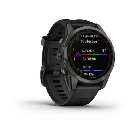 Смарт-годинник Garmin fenix 7S Sapphire Solar карбоново-сірий титановий DLC з чорним ремінцем