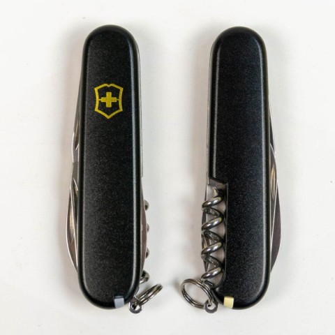 Ніж Victorinox Spartan Mat 91мм,12функ,чорн.мат,штоп,жовт.лого