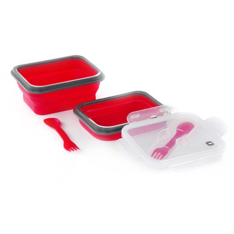Ланчбокс складаний з кришкою-засувкою та ловилкою червоний СИЛА (600 мл)