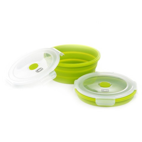 Ланчбокс складаний з кришкою-засувкою круглий зелений СИЛА (900 мл)