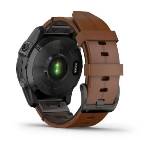Смарт-годинник Garmin epix Gen 2 Sapphire чорний титановий з каштановим шкіряним ремінцем