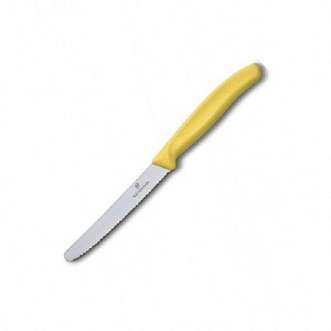 Кухонний ніж Victorinox SwissClassic Tomato&Sausage лезо 11см хвил. з жовт. ручкою