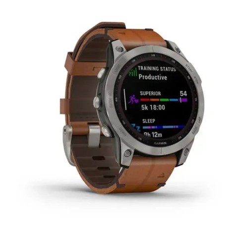 Смарт-часы Garmin fenix 7 Sapphire Solar титановые с каштановым кожаным ремешком