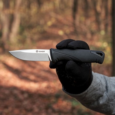 Ніж фіксований туристичний Ganzo G807 (8.8 см) 9CR14 / PP+TPR чорний з чохлом