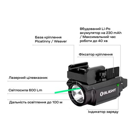 Фонарь с ЛЦУ Olight Baldr Mini Green Laser Black